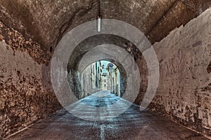 Dark underpass in the old town