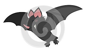 Dark Vampire Bat Flying with Big Fangs, Vector Illustration