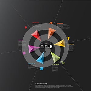 Dark Vector multipurpose Infographic template with title and six triangle arrows elements
