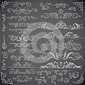 Dark Vector set of Swirl Elements for Frame Design. Calligraphic page decoration, Labels, banners, antique and baroque