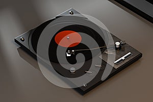 The dark vinyl record player on the table, 3d rendering