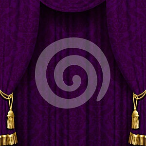 Dark violet curtain with gold tassels