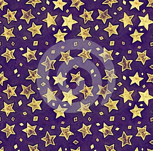 A dark violet sky with yellow stars seamless pattern
