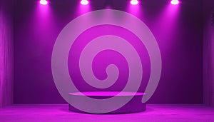Dark Violet Studio Room With Spotlights Casting Shadows On The Floor