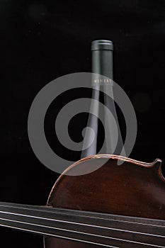 Dark Violin with Wine Bottle