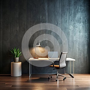 Dark Wall Background Empty Workplace in Front of Abstract Package