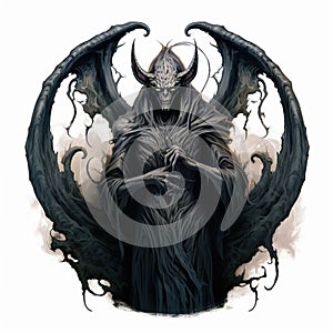 Dark Watercolor Illustration Of Azazel With Black Wings