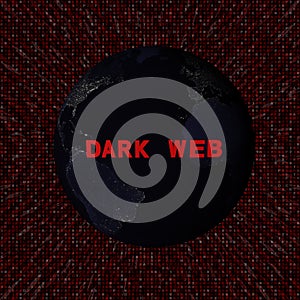 Dark web text with earth by night and red hex code illustration