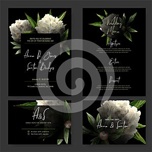 Dark wedding invitation kit, black background
