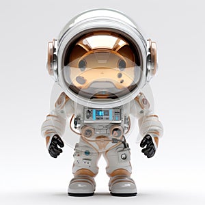 Dark White And Amber Astronaut Figurine: Cybernetic Sci-fi Toyen Inspired 3d Rendering