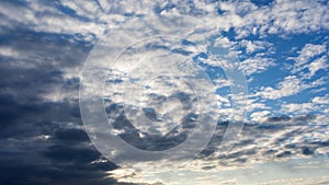 Dark and white clouds before rainy, blue sky white clouds as background, gray and white clouds before heavy rain