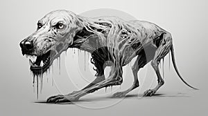 Dark White: A Detailed Science Fiction Illustration Of An Evil Dog