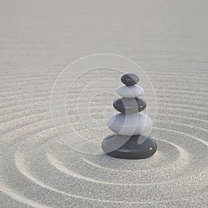 Dark and white zen stones on a wide sands