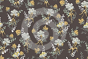 Dark wild posy - floral seamless vector pattern.