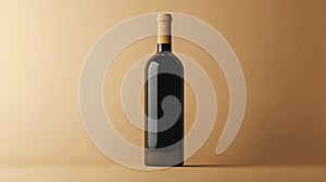 Dark Wine Bottle On Beige Background