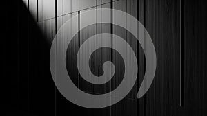 Dark wood paneling with dramatic light casting sharp shadows and lines