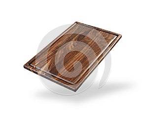 dark wooden cutting board isolated on a white