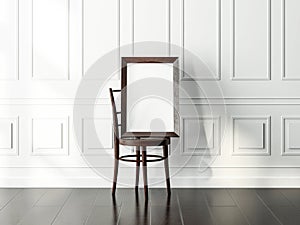 Dark Wooden Frame Mockup standing on the chair in empty modern interior