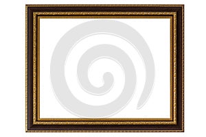 Dark wooden picture frame isolated on white background. with clipping path