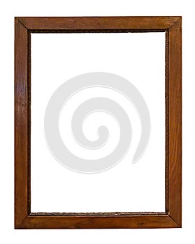 Dark wooden picture frame on white backround