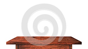 Dark wooden table top isolated on white background for your product design. Clipping path