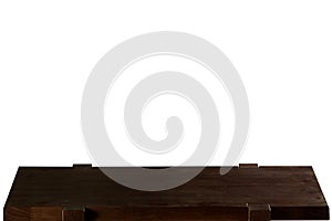 Dark Wooden tabletop on white background. Empty wood table