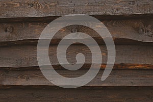 Dark wooden texture of old shabby wooden planks. Close-up of dirty oak boards. Abandoned old dark brown fence. Wood brown backgrou