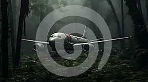 Dark Woods A Photorealistic Rendering Of A Big Plane In Hellish Environment