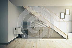 Dark working area under stairs