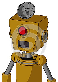 Dark-Yellow Automaton With Box Head And Dark Tooth Mouth And Cyclops Eye And Radar Dish Hat