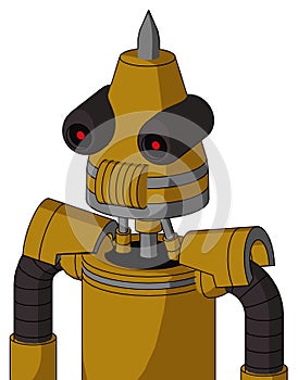 Dark-Yellow Automaton With Cone Head And Speakers Mouth And Black Glowing Red Eyes And Spike Tip