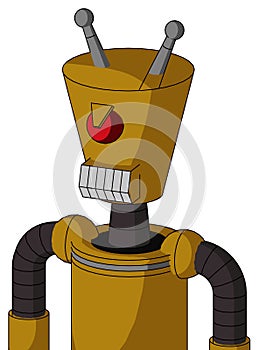Dark-Yellow Automaton With Cylinder-Conic Head And Teeth Mouth And Angry Cyclops And Double Antenna