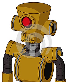 Dark-Yellow Automaton With Cylinder-Conic Head And Toothy Mouth And Cyclops Eye