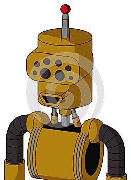 Dark-Yellow Automaton With Cylinder Head And Happy Mouth And Bug Eyes And Single Led Antenna