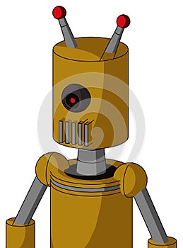 Dark-Yellow Automaton With Cylinder Head And Vent Mouth And Black Cyclops Eye And Double Led Antenna