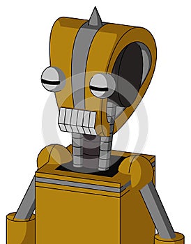 Dark-Yellow Automaton With Droid Head And Teeth Mouth And Two Eyes And Spike Tip