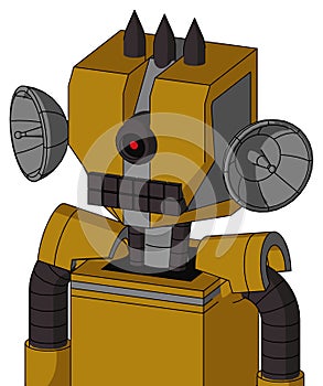 Dark-Yellow Automaton With Mechanical Head And Keyboard Mouth And Black Cyclops Eye And Three Dark Spikes