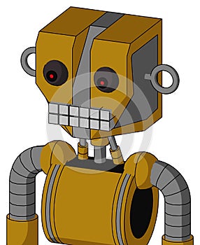 Dark-Yellow Automaton With Mechanical Head And Keyboard Mouth And Red Eyed