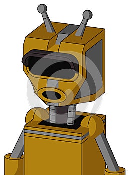 Dark-Yellow Automaton With Mechanical Head And Round Mouth And Black Visor Eye And Double Antenna