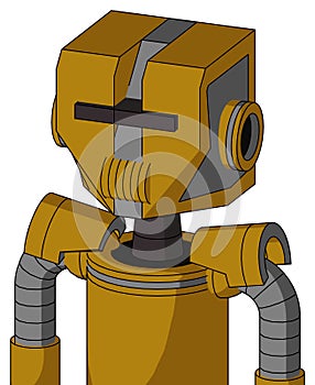 Dark-Yellow Automaton With Mechanical Head And Speakers Mouth And Black Visor Cyclops