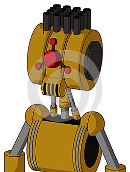 Dark-Yellow Automaton With Multi-Toroid Head And Speakers Mouth And Cyclops Compound Eyes And Pipe Hair