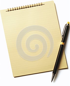 Dark Yellow and Beige Pen Next to Paper Clipped Notebook AI Generated