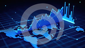 Dynamic data visualization showcasing global trends with vibrant blue tones
