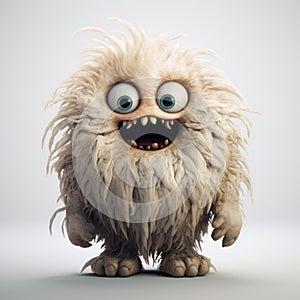 Darkly Comedic 3d Rendering Of A Playful White Fuzzy Monster