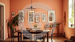 Darkroom-inspired Dining Room With Pink Walls And Terracotta Table