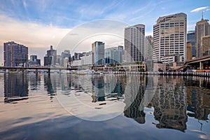 Darling harbor in sydney, australia at dusk