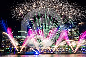 Darling Harbour fireworks during annual light festival Vivid Syd