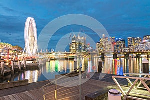 Darling Harbour, Sydney. Beautiful panoramic view of buildings a