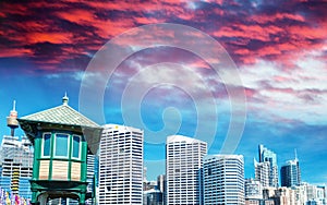 Darling Harbour, Sydney. Beautiful panoramic view of buildings a