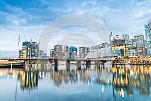 Darling Harbour, Sydney. Beautiful panoramic view of buildings a